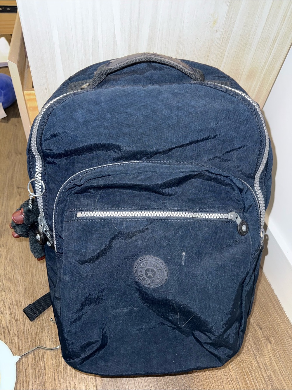 Kipling Navy Blue Nylon Backpack with Silver Zippers
